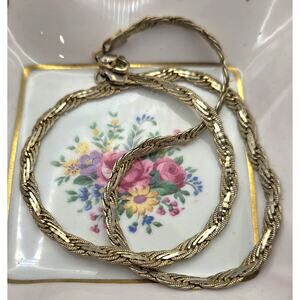 Vintage 14K Gold Plated Flat Woven Braided Necklace 19"